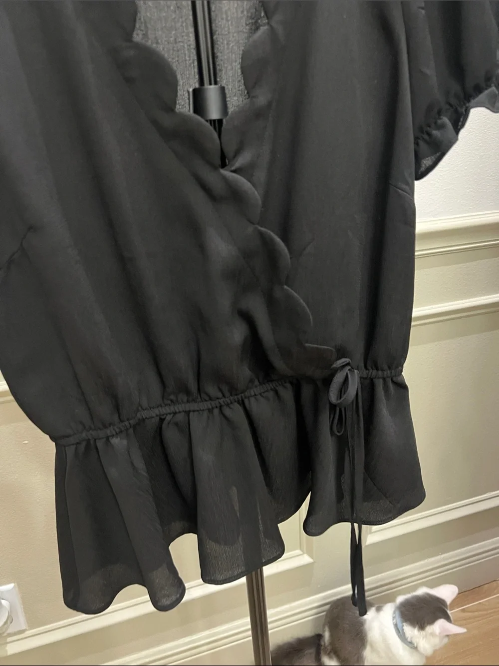 Madewell Black Scalloped Wrap Peplum Blouse